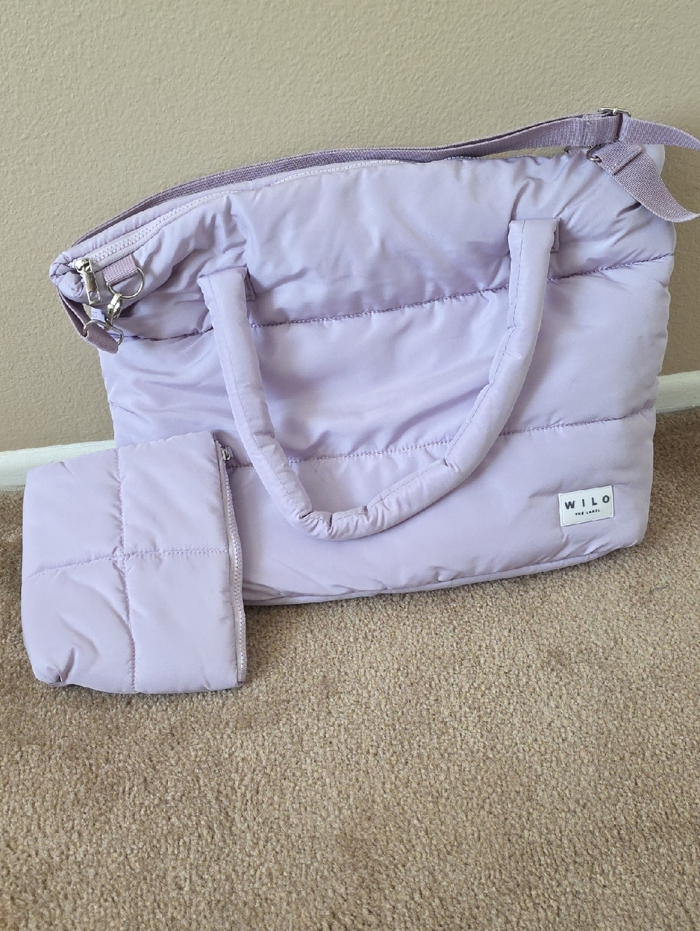 WILO The Label Purple Quilted Puffer Tote Bag Travel Work Office